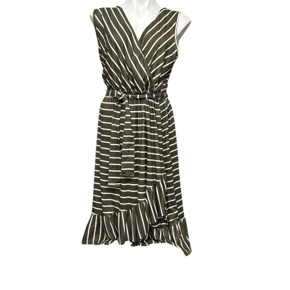 Reborn J Womens Olive & White Striped Sleeveless Wrap Dress XL - Picture 2 of 9